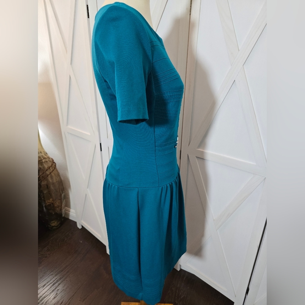 WHBM Teal Pintuck Fit-and-Flare Mini Dress - Picture 6 of 10